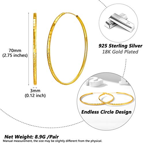 Silvora Silver Hoop Earrings for Women 925 Sterling Silver Hoop Earrings Hypoallergenic Large Silver Hoop Earrings Lightweight Silver Hoop Earrings for Women Girls 20/30/50/70MM3