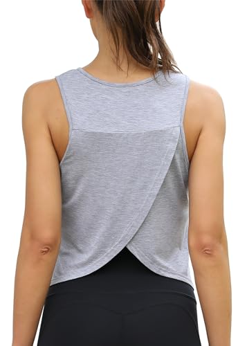 Image of Mippo Workout Tops for Women Cropped Open Back Sleeveless Tank Tops Athletic Gym Yoga Shirts Loose Fit