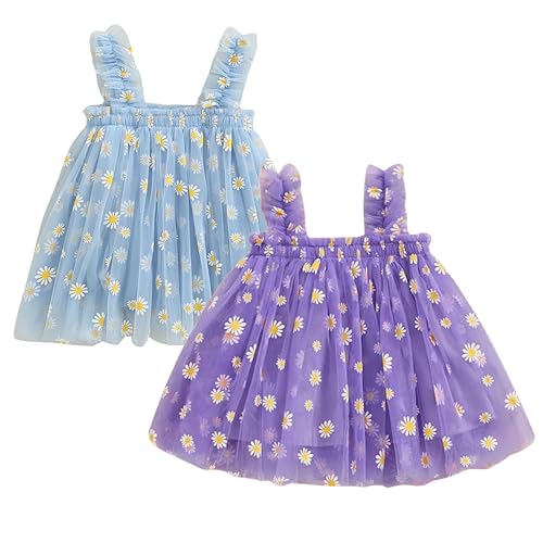 Image of TotzTouch Baby Girls Knee-Length Dress | Frock Cami Strap Flared Printed Net Sleeveless Gown