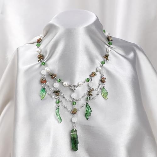 MOSTORY Woodland Crystal Fairy Necklace - Renaissance Necklace for Women Elf Cosplay Renfaire Fairycore Fantasy Jewelry4