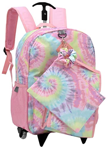 Kit Mochila Escolar Rodinhas Menina Infantil Juvenil Tie Dye Colorida Lancheira Estojo Costas Imperm