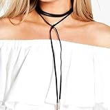 Lange Choker Kette Damen Velours Lederhalskette Schlüsselbein Choker Halskette Stretch Vintage Boho Leder Halsketten Verstellbare Schwarz Halsband Damen Schmuck für Halloween Geburtstag Party Cosplay