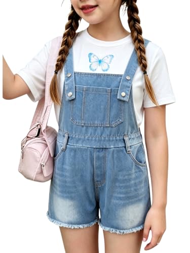 Voxikidio Girls' Blue Butterfly Print Tee & Overall Shorts Set (6-7Y)