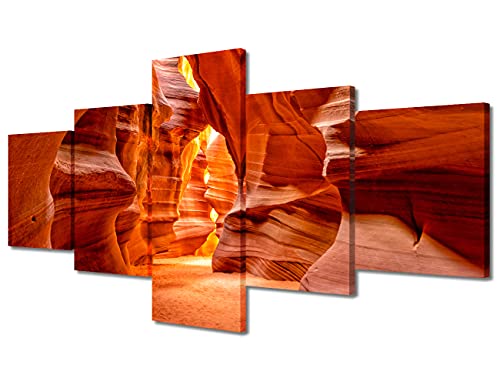 Antelope Canyon Wall Art Native American Pictures Painting on Canvas Landscape Artwork for Living Room 5 Panel Arizona Home Decor Giclee Framed Gallery-Wrapped Stretched Ready to Hang (50''Wx 24''H)