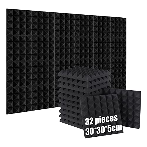 Lot de 32 Mousse Acoustique, 30 * 30 * 5cm Mousse Phonique Anti Bruit Haute Densité Ignifuges, Absorption Acoustique, pour Salle de Cinéma Maison, Studios...