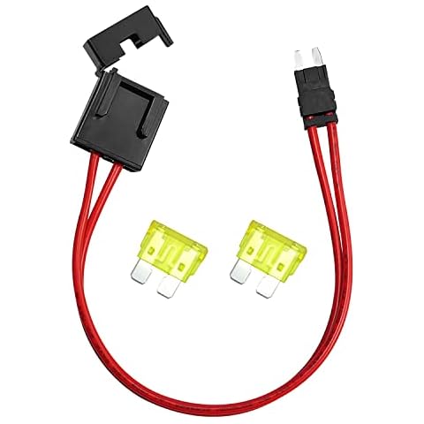 Tavaski Car Fuse Holder Connector, 32V 20 Amp 16 AWG, Tap and Test Automotive Circuits Red Wire Cable, Fit for Mini ATM Fusebox Panels 11.5 Inch, with 2Pcs 20A Fuses Cover