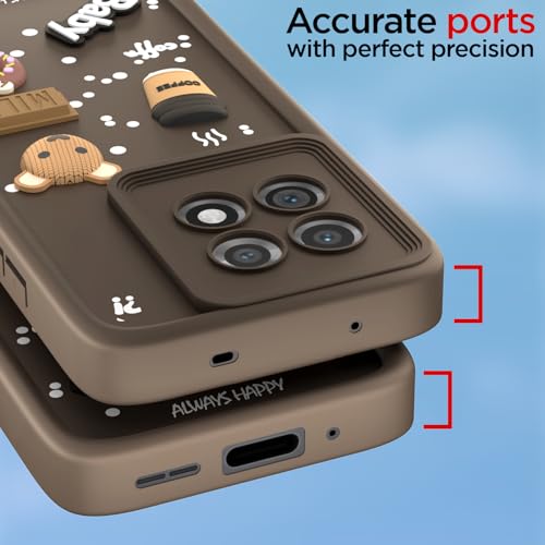 Image of Pikkme Back Cover for OnePlus 11 5G | Cute Fun Cartoon 3D Bear Silicone Full Body Protection Bumper Case (Brown)
