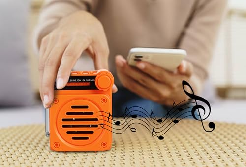 Image of Fire Turtle Pocket Blast FM Radio with Bluetooth Speaker with Powerful Sound,FM Recording, Antenna, 6w-12 Hours (USB Charging) and Number Pad (AUX, SD Card, USB Input) (Mini Retro Orange)