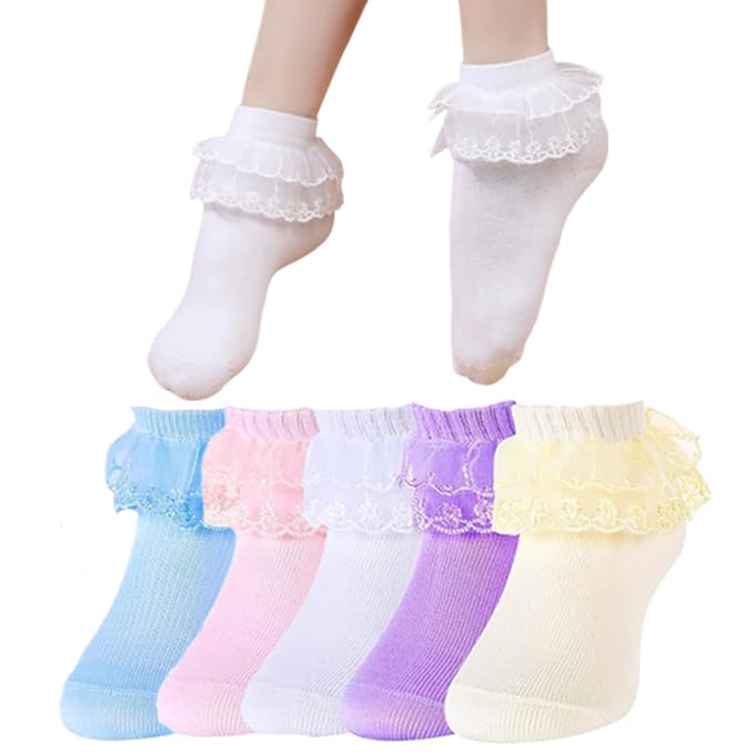 9 Pairs Baby Girl Lace Socks - Ruffle Bow Socks With Eyelet Lace Cuff, Princess Frilly Dress Socks For Newborn, Infant, Toddler (Multicolor)