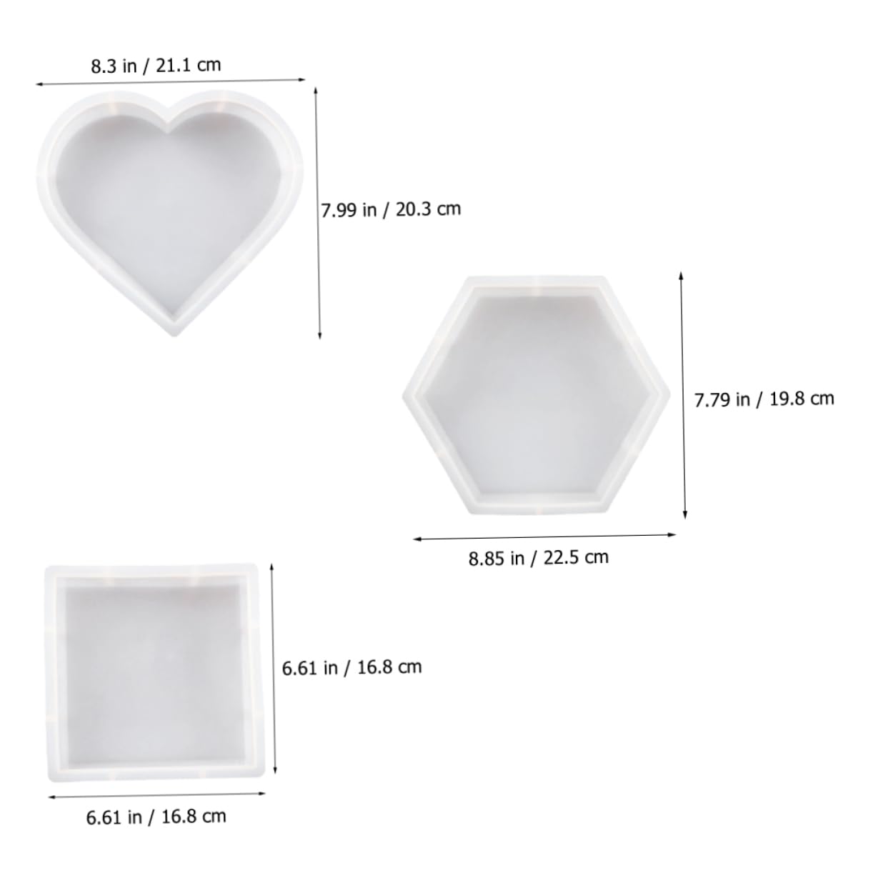Housoutil 3pezzi Stampo in Silicone Per Resina Epossidica Forma Quadrata Forma Cuore Stampo Fai Da Te Per Decorazioni Creative