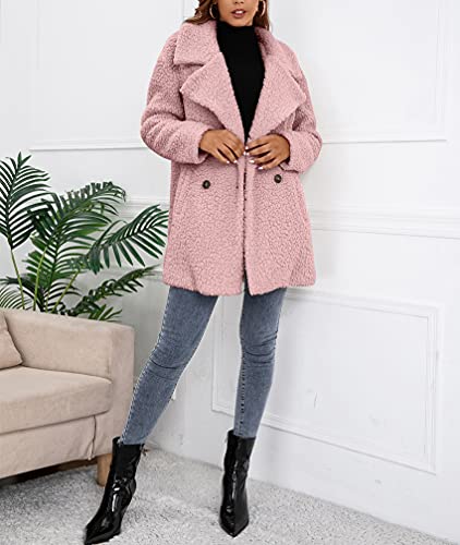 BDCUYAHSKL Herfst en winter vrouwen casual mode revers effen kleur dubbele borst lamsvacht losse lange mouwen halflange… - Image 6