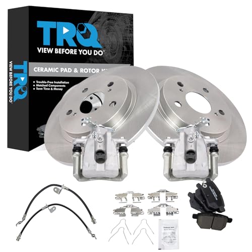 Image of TRQ Rear Brake Pad and Rotor Set Ceramic Calipers Compatible with 2009-2013 Toyota Matrix