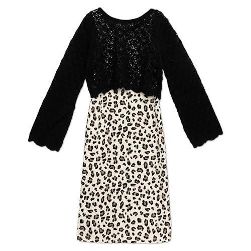 Speechless Girls' 2-Piece Crochet Long Sleeve Sweater Top and Midi Dress2