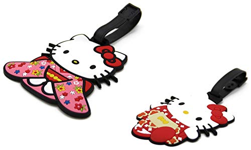 Cartoon/Anime Luggage Tag Suitcase ID Tag with Adjustable Strap (2 Pack Kitty in Kimono)2