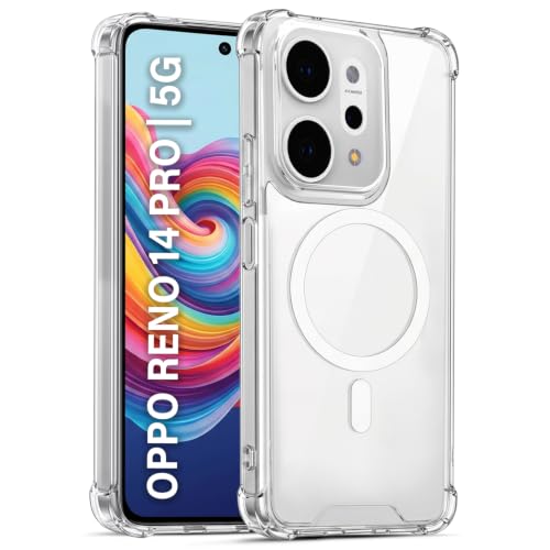 Image of TRUEUPGRADE Back Cover for Oppo Reno 14 Pro 5G Non Mag-Safe Transparent PC + TPU Bumper Case with Magnetic Print Shockproof Protection (Transparent Mag-Safe)