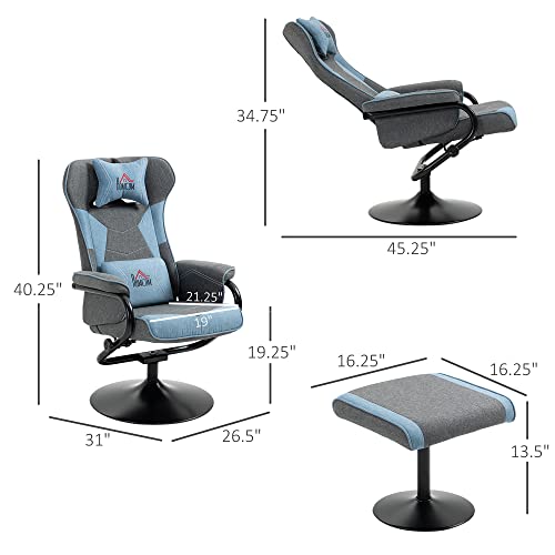 Homcom Recliner Chair With Ottoman, Video Gaming Chair, Racing Style Upholstered Swivel Recliner With Footrest, Headrest And Lumbar Support, Grey And Blue #TOP2