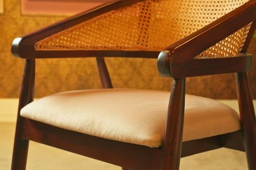 Image of Little eXtra Wooden Cane Dining Chair | Solid Wood Accent Chair with Handwoven Rattan Backrest | Modern Armchair for Living Room, Study & Cafe| 55 x 55 x 81 cm