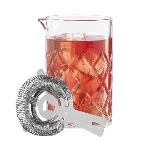 OGGI Cocktail Mixing Glass & Strainer Set - Elegant Bar Mixing Set with 16oz Glass Beaker, Essential Mixology Bartender Kit, Old Fashioned Kit, Includes Stainless Steel Hawthorne Strainer by Oggi - Used condition - US$10.06