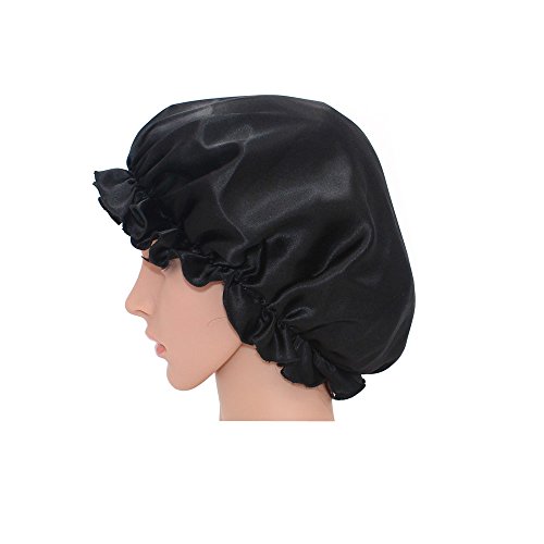 YL trd V Natural Silk Sleep Night Cap Head Cover Silk Bonnet for Hair Beauty (BLACK)