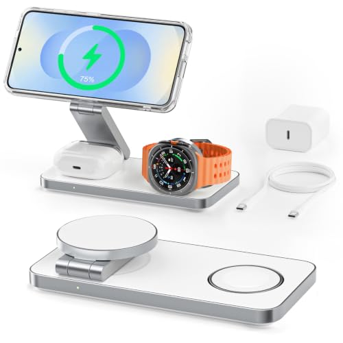 3 in 1 Wireless Charging Station for Samsung S26 Ultra/S26+/S26 Magnetic Charger Stand Compatible with Magsafe for Galaxy S25/S24/S23/Z Fold/Flip Series Galaxy Watch Ultra/8/7/6/5 Buds Pro/4/3/2