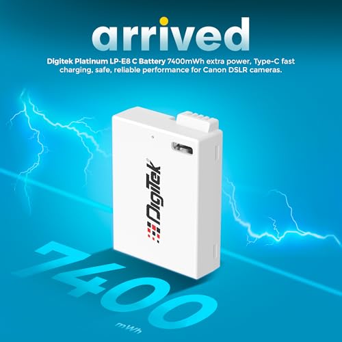 Image of Digitek Platinum (LP-E8 Type C) 1120mAh Li-ion Battery for Canon DSLR Cameras with Type-C Charging Cable, for Canon PowerShot EOS 550D, 600D, 650D, 700D, Kiss X4-X7i, and Rebel T2i-T5i