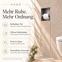 HAGO24 | WC Modul | Edelstahl gebürstet | Unterputz | Einbauschrank | Wandnische | 200x600mm | Toilettenpapierhalter | Bürstenhalter | Push-to-Open | befliesbare Tür | Stauraum – Ansicht 3
