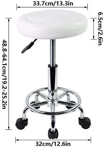 KKTONER PU Leather Round Rolling Stool with Foot Rest Swivel Height Adjustment Medical Spa Drafting Salon Tattoo Work Office Massage Stools Task Chair (White)