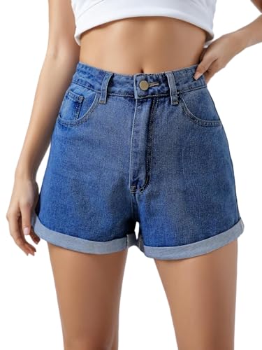 Women's Juniors Vintage Denim High Waisted Jeans Shorts