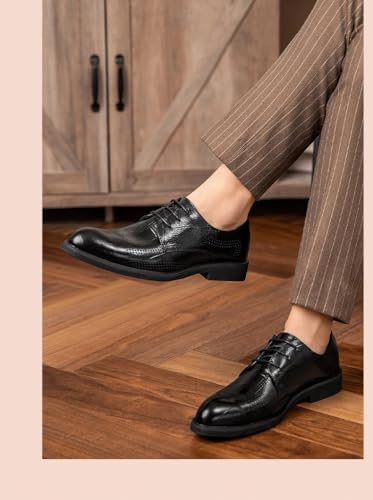 Dress Shoes for Men Lace Up Pointed Burnished Toe Breathable Hollow Out Faux Leather Derby Shoes Non Slip Resistant Rubber Sole Low Top Block Heel4