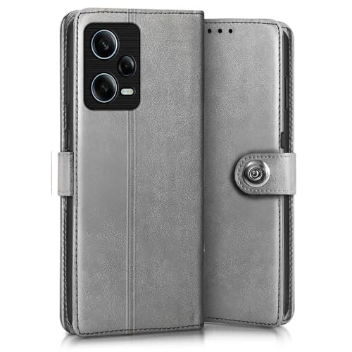 Image of WOW IMAGINE Shock Proof Flip Cover Back Case for Redmi Note 12 Pro 5G (Magnetic Button Flip Case | Wallet Pockets & Stand | Leather Finish | Stone Grey)