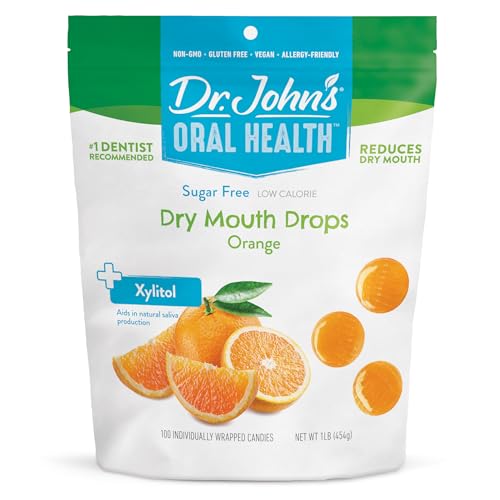 Dr. John's Candies Orange Dry Mouth Drops with Zero Sugar, Dye Free, Plant Based, Keto Friendly, 100 Count, 1 LB Bag