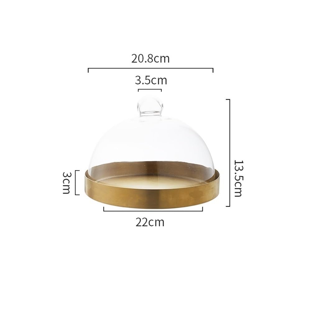 HLHLOP777 Présentoir à Gâteau Présentoir à gâteaux en métal doré avec Couvercle Verre, Plateau de Service Multifonctionnel, Pain et Dessert, décoration for la Maison Support à Gâteau(Grand)