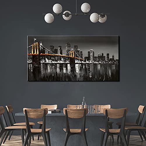 Black And White Brooklyn Bridge Wall Art New York Cityscape Skylines Canvas Painting Modern Picture Abstract City Artwork For Home Office Decoration #TOP5