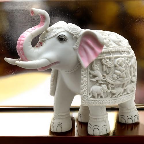 White Elephant Showpiece Big Size Marble Resin Aesthetic Statue Decorative Item for Home, 8 inch Elephant Decor for Home Vastu, Shelf, Study Room, Work Table (8 x 9 inch) — photo — 2 of 9