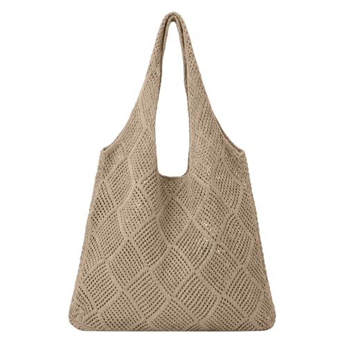 Image of XZQTIVE Crochet Tote Bag for Women Mesh Beach bag for Summer Vacation Aesthetic Hobo Knit Shoulder Bag