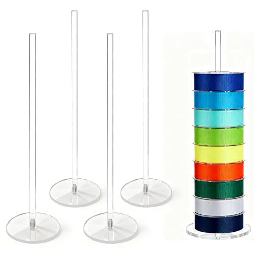 4Pcs Acrylic Ribbon Holder Rack Washi Tape Organizer Wire Spool Stand Clear Acrylic Pack RibbonTape for for Sewing and Craft Rooms
