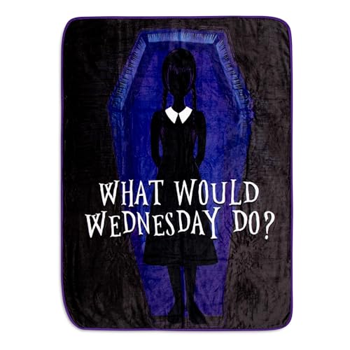 Addams Family Wednesday What Would Wednesday Do? Raschel Throw Blanket | Soft Polyester Cover for Sofa Bed | 45 x 60 Inches