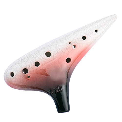 "Lark Voice" 12 Hole Alto C Mediant Tone Pottery Ocarina (Black & Red & White) #TOP6