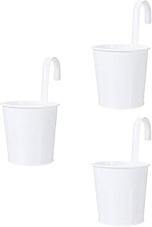 Cabilock Vasos de flores pendurados chiques e gastos de metal com ferro e flores de ferro para pendurar, plantadores, cercas, plantadores, suportes de flores para varanda, jardim, decoração de casa, 3 peças
