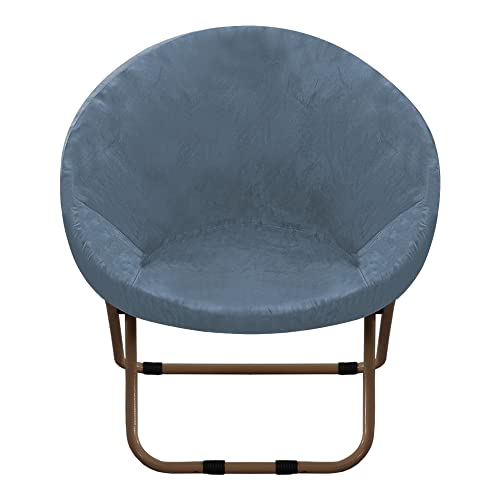 GAMUKAI Velvet Papasan Chair Cover Slipcover – Stretch Round Saucer Cushion Cover, Fits 37-48 Inch, Washable Furniture Protector for Living Room, Dorm, Nursery (Dusty Blue, Large)