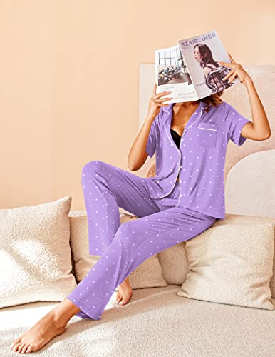 Image of Avidlove Women Pajamas Set Notch Collar Soft Sleepwear Pjs Short Sleeve Button Down Nightwear with Long Pants