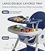 Baby High Chair, 5 in 1 High Chairs for Babies and Toddlers, Travel Foldable High Chair with Detachable PU Cushion, Double Removable Tray, Adjustable Height & Recline, Locking Wheels (Navy Blue)