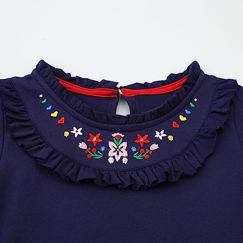 Image of Girls Cotton Long Sleeve Casual Cartoon Appliques Striped Jersey Dresses