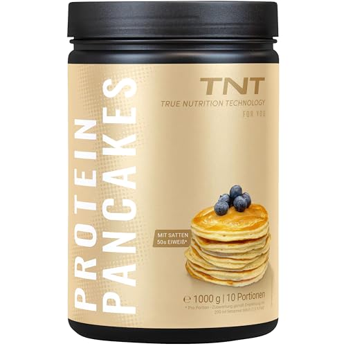 TNT Protein Pancakes (1kg) • Pulver für High Protein Pancakes • 43g Protein je 100g • Diät Fitness–Dessert & Sport–Frühstück zum Abnehmen • Pfannkuchen Teig für Fitness Snack