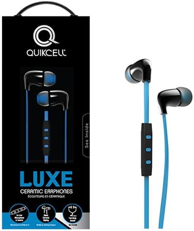 QuikCell Ceramic FLAT Wired Headset for Apple & Android - Retail Packaging - BLK/Blue