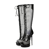  GIARO MESHA Premium Stiefel für Damen - elegante High-Heels - Kniestiefel mit hohem Absatz - Damenstiefel - Stöckelschuhe für Frauen (Schwarz Matt, numeric_46)