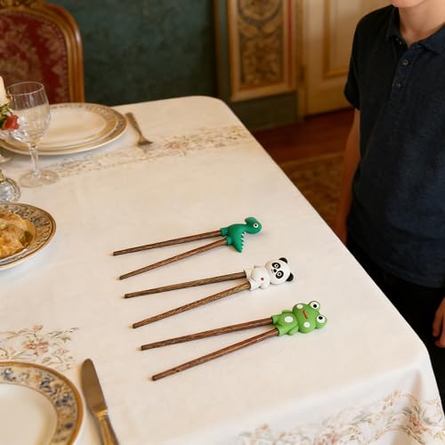 3 Paar Essstäbchen Hilfe, Essstäbchen für Anfänger mit Panda, Frosch und Dinosaurier Design, Praktisches Hilfen Set für Sushi Sushi Stäbchen Hilfen Leicht Zu Lernen Stäbchen Hilfe für Anfänger