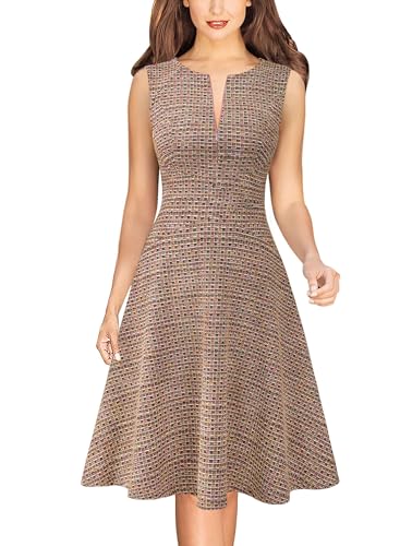 Image of VFSHOW Womens Front Zipper Work Business A-Line Dress Elegant Professional Office Career Church Fit and Flare Skater Dresses