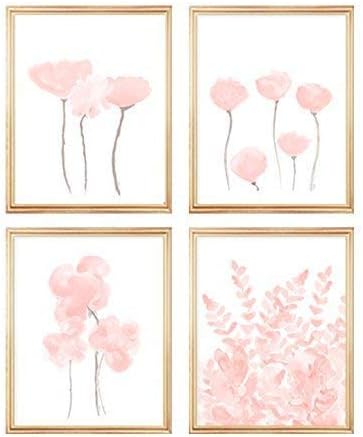 Amazon.com: Blush Pink Botanical Gallery Wall, Set of 4 Watercolor ...