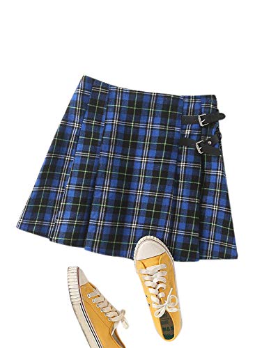 Saia feminina xadrez de cintura alta, colado ao corpo, plissada, evasê, uniforme casual para colegia